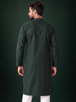 Mens Embroidered Cotton Silk Green Kurta MAAHI FABS