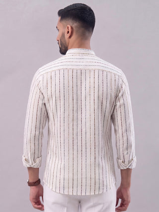 Men’s White Cotton Striped Short Kurta MAAHI FABS