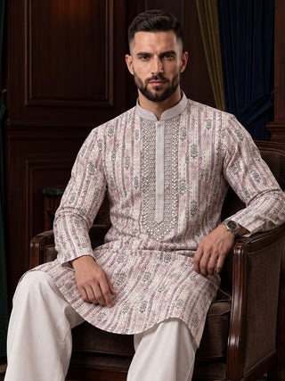 Men’s Lilac Mirror Work Embroidered Kurta MAAHI FABS