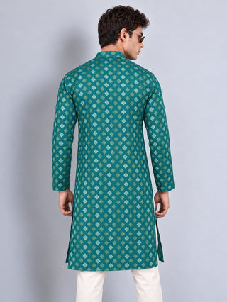 Men's Printed Cotton Blend Kurta (Green) MAAHI FABS