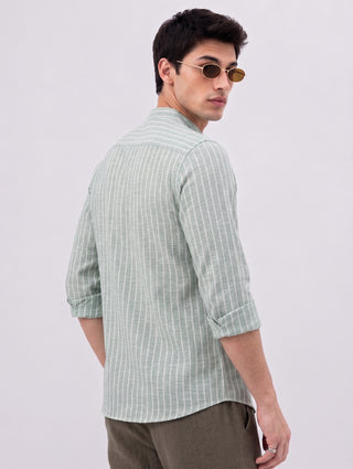 Men’s Green Cotton Striped Short Kurta MAAHI FABS