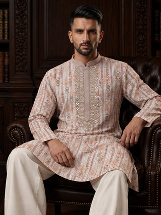 Men’s Peach Mirror Work Embroidered Kurta MAAHI FABS