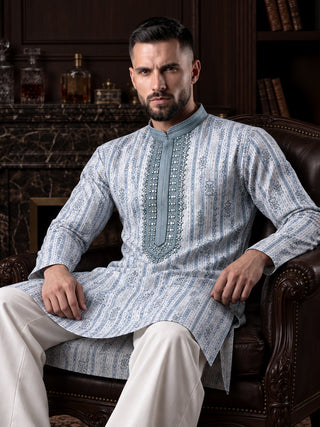 Men’s Blue Mirror Work Embroidered Kurta MAAHI FABS