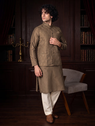 Men's Brown Embroidered Kurta & Jacket Set MAAHI FABS