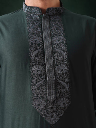Mens Embroidered Cotton Silk Green Kurta MAAHI FABS
