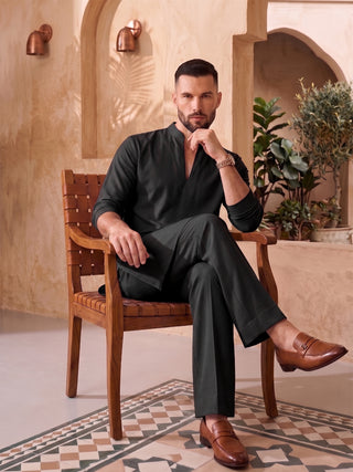 Mens Solid V-slit neckline Kurta with Bootcut Pant MAAHI FABS