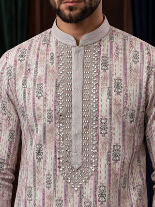 Men’s Lilac Mirror Work Embroidered Kurta MAAHI FABS
