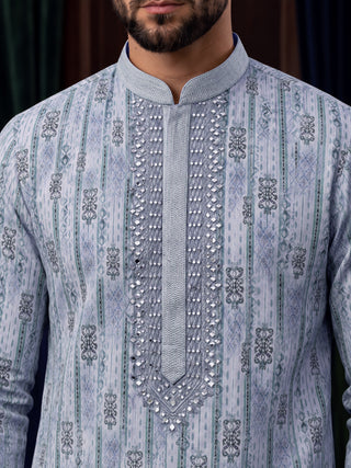 Men’s Blue Mirror Work Embroidered Kurta MAAHI FABS