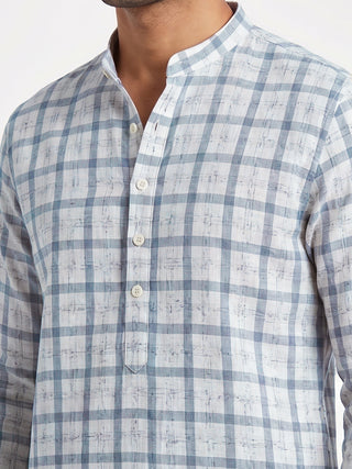 Printed Grey Kurta for Men | Men’s Printed Linen Short Kurta MAAHI FABS