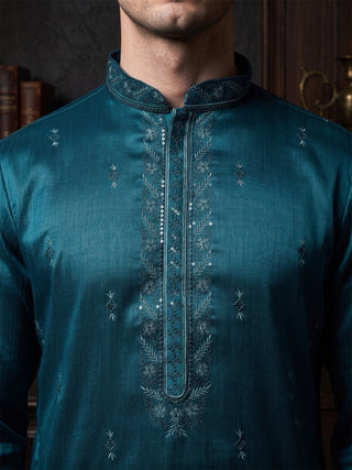 Maahi Fabs Men's Sequin Embroidered Green Kurta Set MAAHI FABS