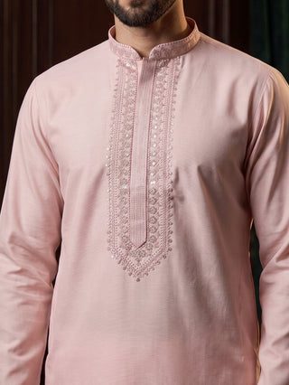 Men’s Peach Sequined Embroidered Kurta MAAHI FABS