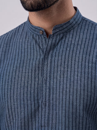 Men’s Navy Blue Printed Cotton Short Kurta MAAHI FABS