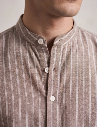 Men’s Brown Cotton Striped Short Kurta MAAHI FABS