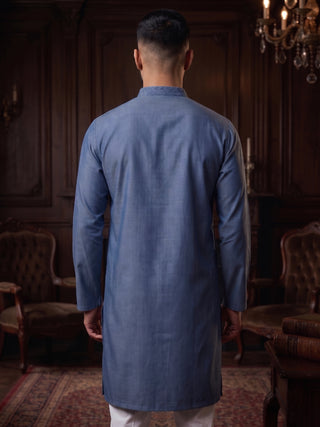 Men’s Steel Blue Embroidered Kurta MAAHI FABS