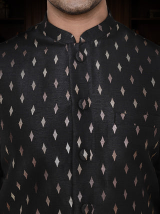 Men's Printed Navy Blue Kurta & Jacket Set MAAHI FABS