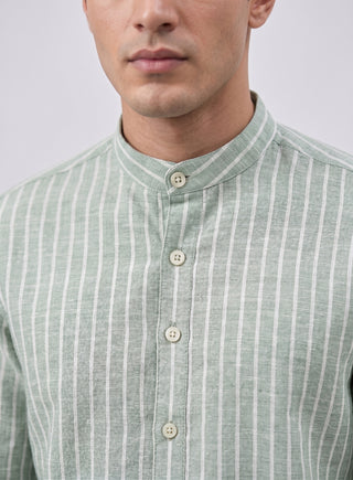 Men’s Green Cotton Striped Short Kurta MAAHI FABS