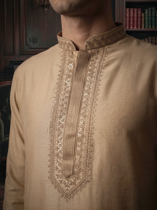 Men’s Beige Sequined Embroidered Kurta MAAHI FABS