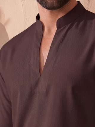 Mens Solid V-slit neckline Wine Kurta with Bootcut Pan MAAHI FABS