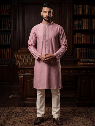 Men’s Peach Embroidered Kurta MAAHI FABS