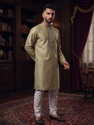 Men’s Pista Green Embroidered Kurta MAAHI FABS