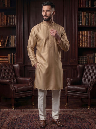 Men’s Beige Sequined Embroidered Kurta MAAHI FABS