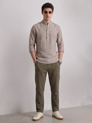 Men’s Brown Cotton Striped Short Kurta MAAHI FABS