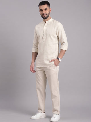 Men’s Cream Cotton Striped Short Kurta MAAHI FABS