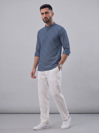 Men’s Navy Blue Printed Cotton Short Kurta MAAHI FABS