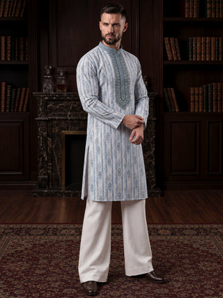 Men’s Blue Mirror Work Embroidered Kurta MAAHI FABS