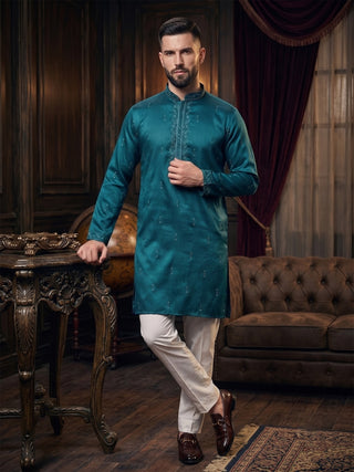 Maahi Fabs Men's Sequin Embroidered Green Kurta Set MAAHI FABS