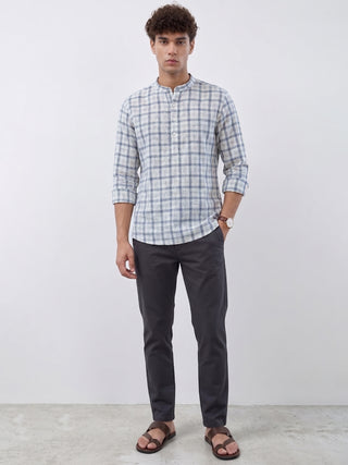 Printed Grey Kurta for Men | Men’s Printed Linen Short Kurta MAAHI FABS