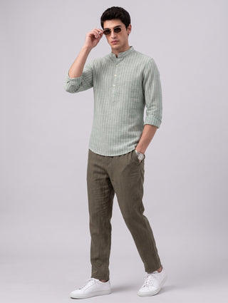 Men’s Green Cotton Striped Short Kurta MAAHI FABS