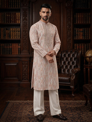 Men’s Peach Mirror Work Embroidered Kurta MAAHI FABS