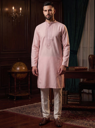 Men’s Peach Sequined Embroidered Kurta MAAHI FABS