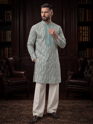 Men’s Green Mirror Work Embroidered Kurta MAAHI FABS