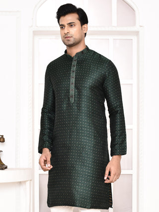 Men's Silk Polka Dotted Green Kurta