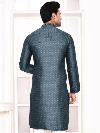 Men's Silk Polka Dotted Torquoise Kurta