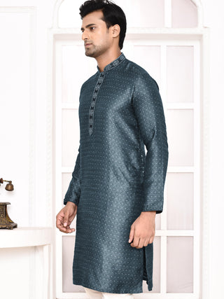 Men's Silk Polka Dotted Torquoise Kurta