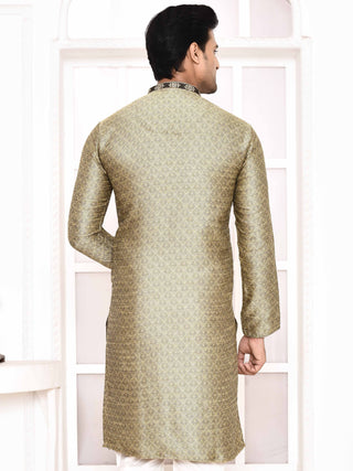 Men's Silk Polka Dotted Gold Kurta