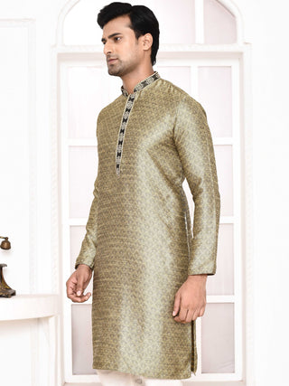 Men's Silk Polka Dotted Gold Kurta