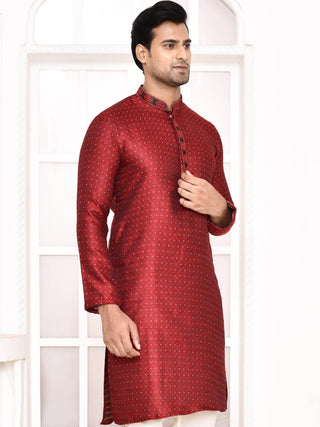 Men's Silk Polka Dotted Maroon Kurta