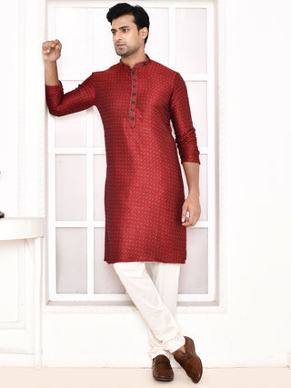 Men's Silk Polka Dotted Maroon Kurta