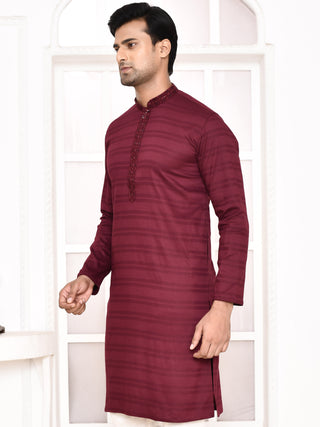 Men's Maroon Sifli Worked Cotton Kurta