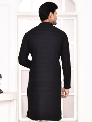 Men's Black Sifli Worked Cotton Kurta