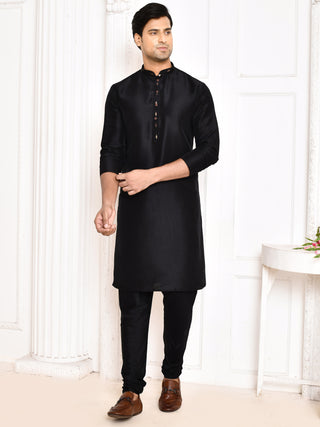 Men's Printed Black Kurta & Jacket Set