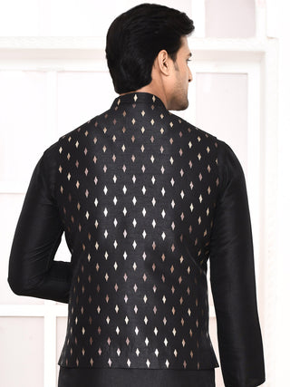 Men's Printed Black Kurta & Jacket Set