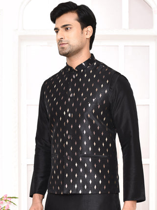 Men's Printed Black Kurta & Jacket Set