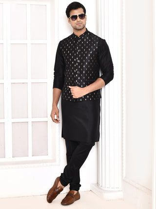 Men's Printed Black Kurta & Jacket Set