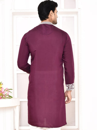 Men's Wine Embroidered Kurta