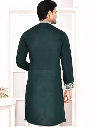 Men's Green Embroidered Kurta